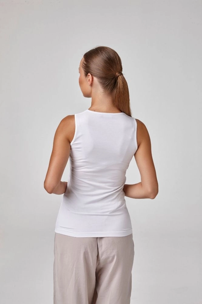 Relactive Kadın  Askılı Beşgen Yaka T-Shirt-Beyaz