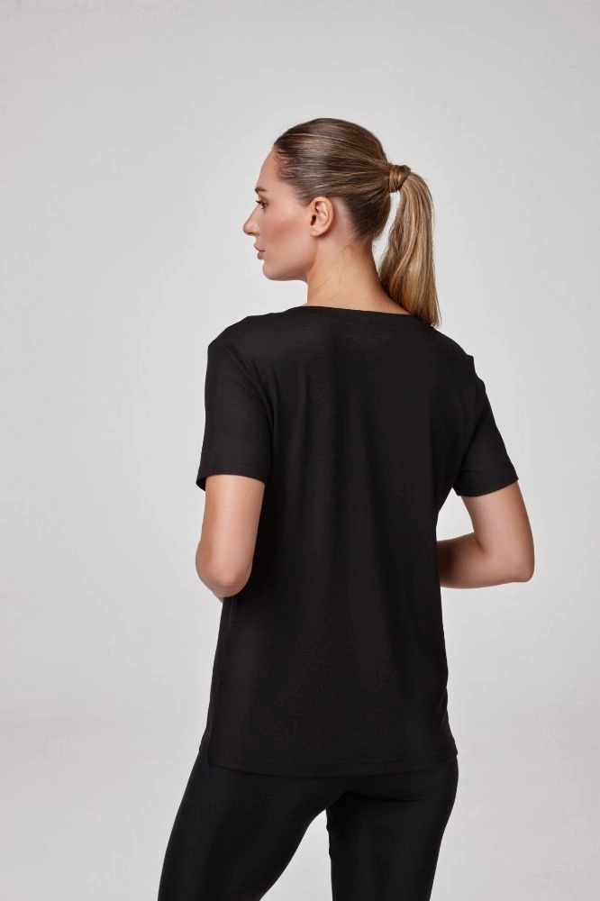 Relactive Kadın Kısa Kollu V Yaka T-Shirt-Si̇yah