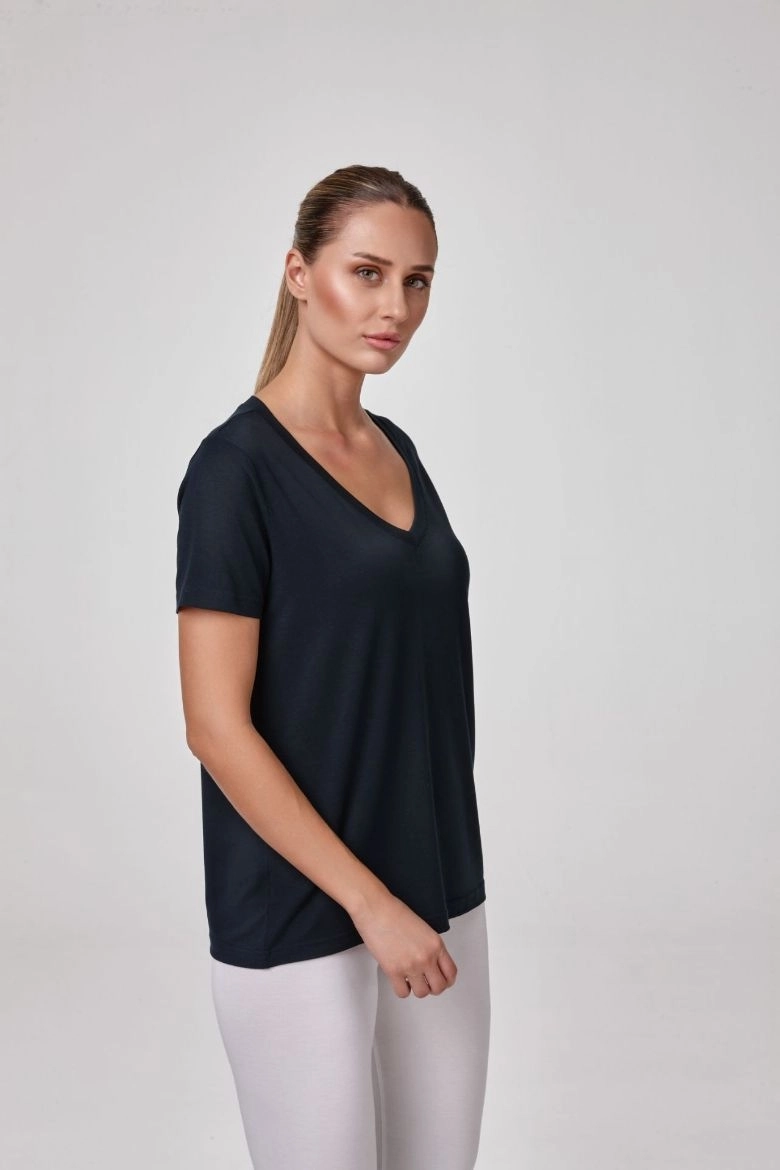 Relactive Kadın Kısa Kollu V Yaka T-Shirt-Lacivert