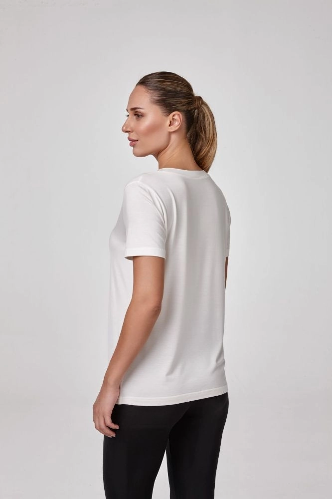 Relactive Kadın Kısa Kollu V Yaka T-Shirt-Ekru