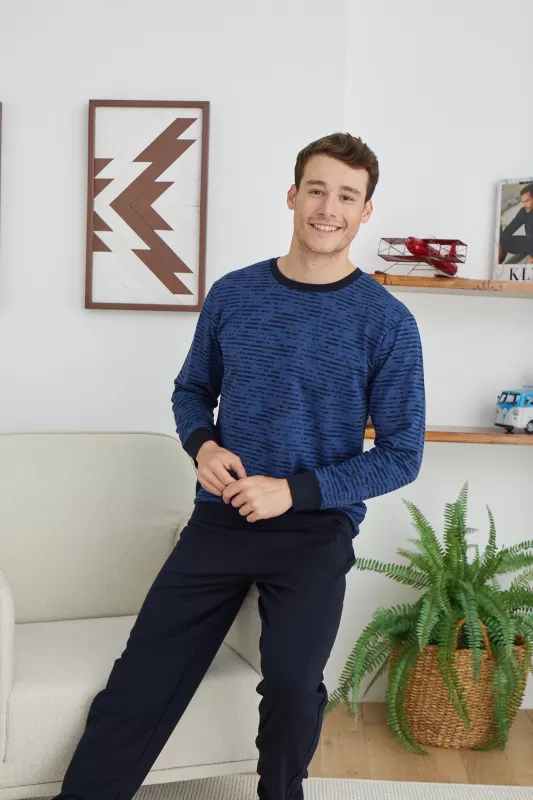 Kly Bisiklet Yaka Pamuk Erkek Pijama Takımı 8036-İndi̇go