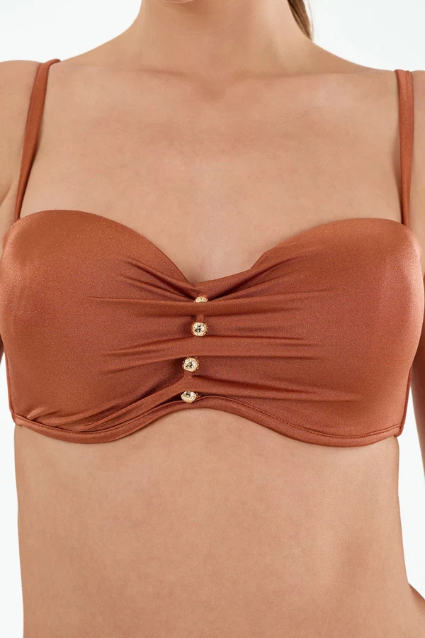 B21190 Straplez Boş Kap Boncuklu Bikini Takım