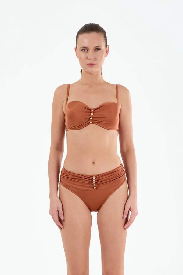 B21190 Straplez Boş Kap Boncuklu Bikini Takım