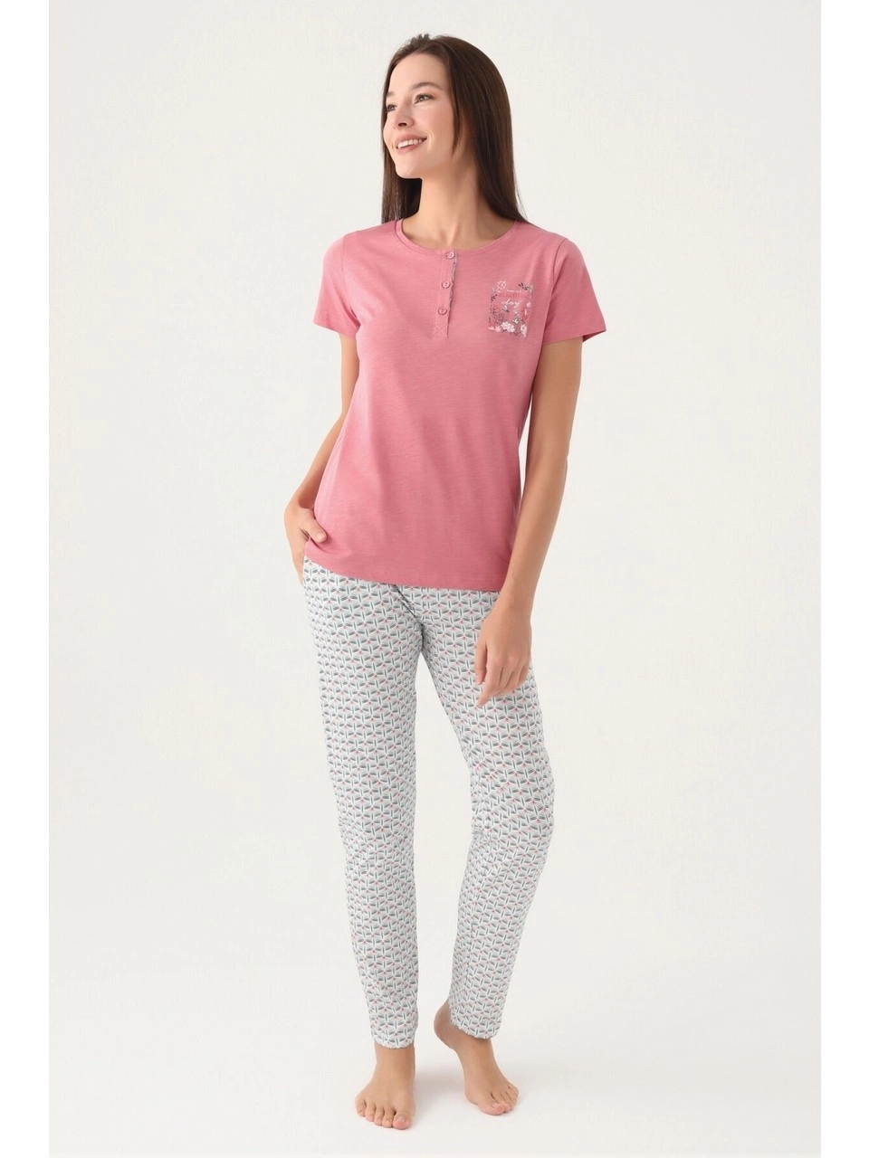 Arnetta 2882 Pamuklu Kısa Kollu Patlı Battal Kadın Pijama Takımı