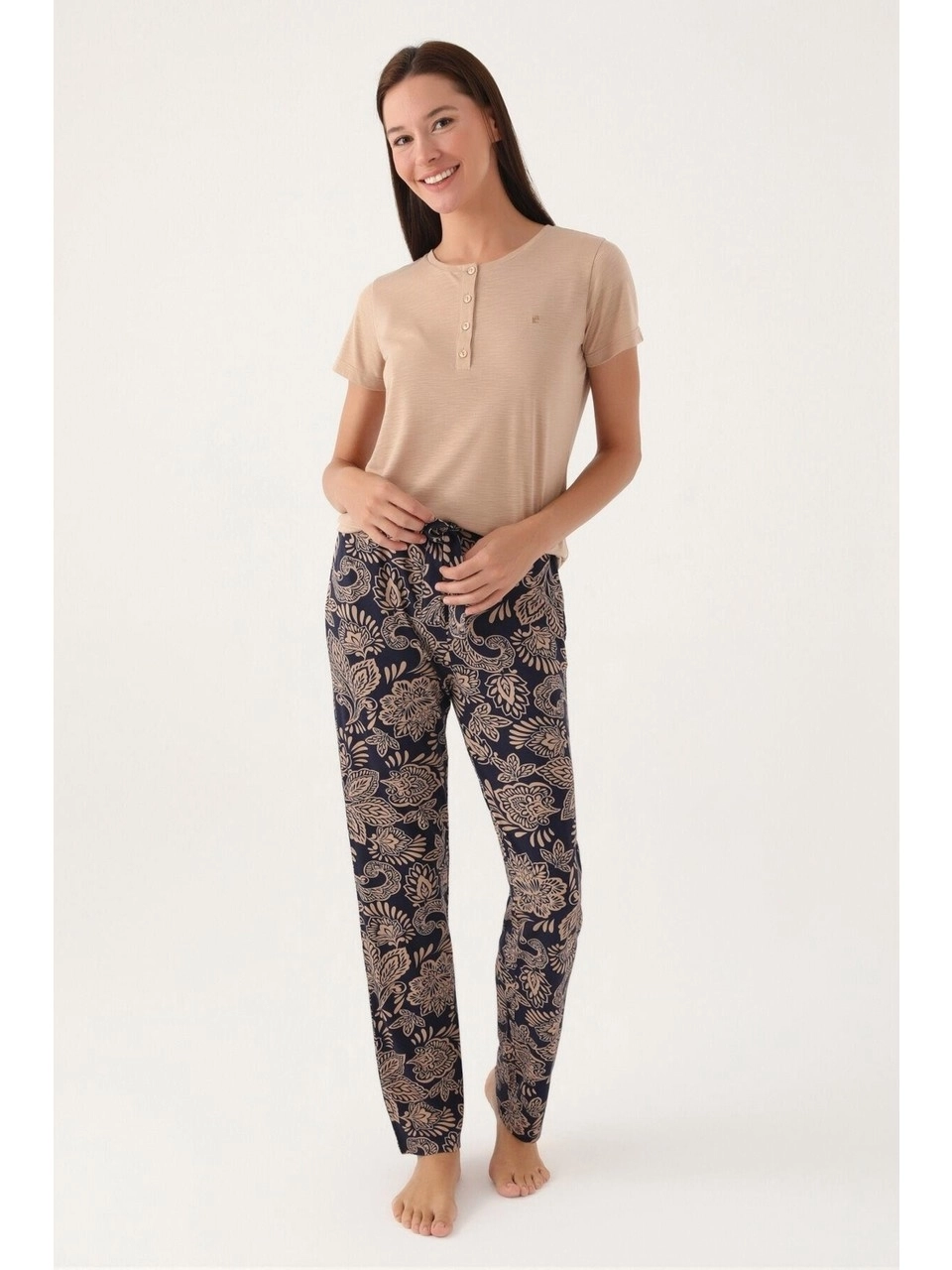 Pierre Cardin 8796 Kısa Kollu Battal Kadın Pijama Takımı-Vi̇zon