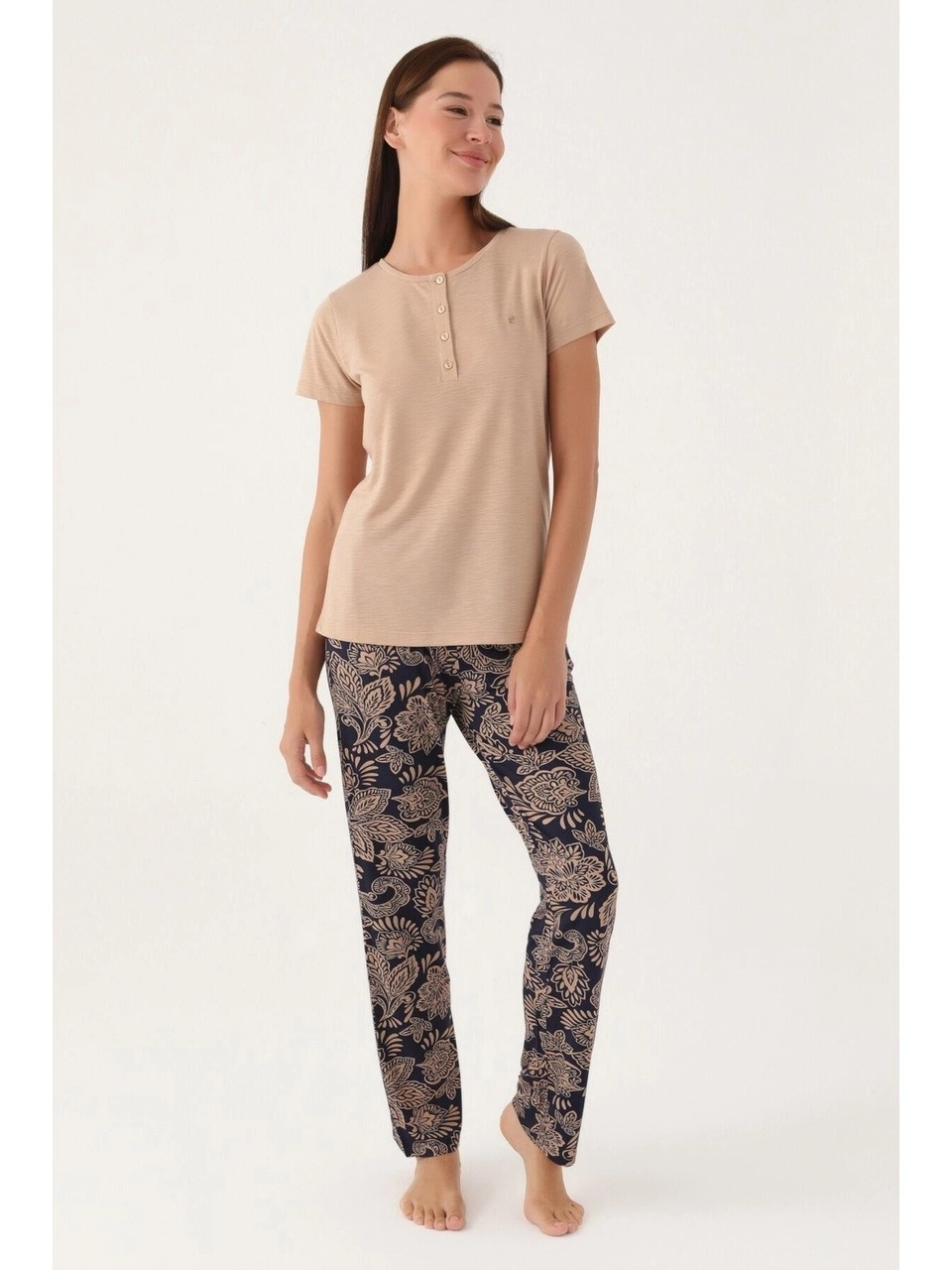 Pierre Cardin 8796 Kısa Kollu Battal Kadın Pijama Takımı-Vi̇zon