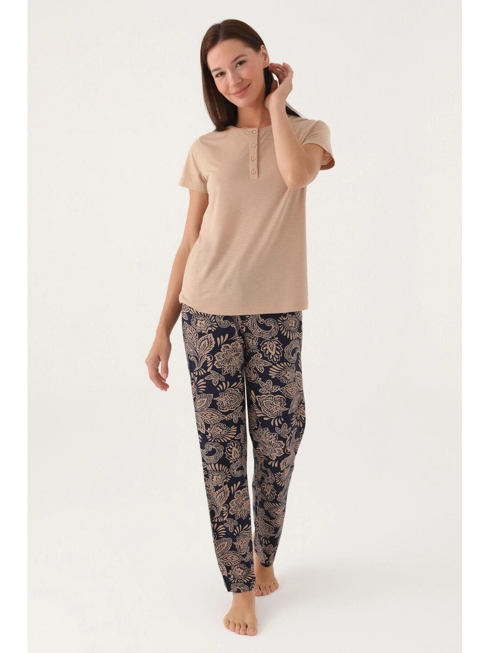 Pierre Cardin 8796 Kısa Kollu Battal Kadın Pijama Takımı-Vi̇zon