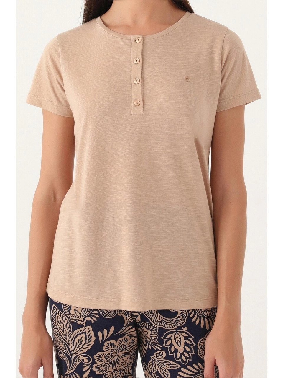 Pierre Cardin 8796 Kısa Kollu Battal Kadın Pijama Takımı-Vi̇zon