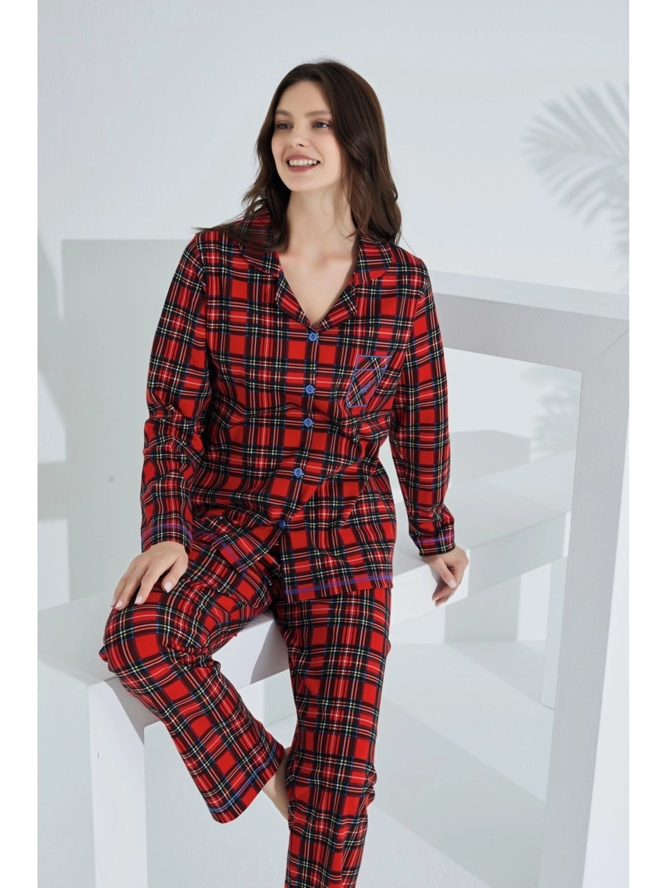 Etoile Kadın Ekose Uzun Kol Pijama Takımı /98224