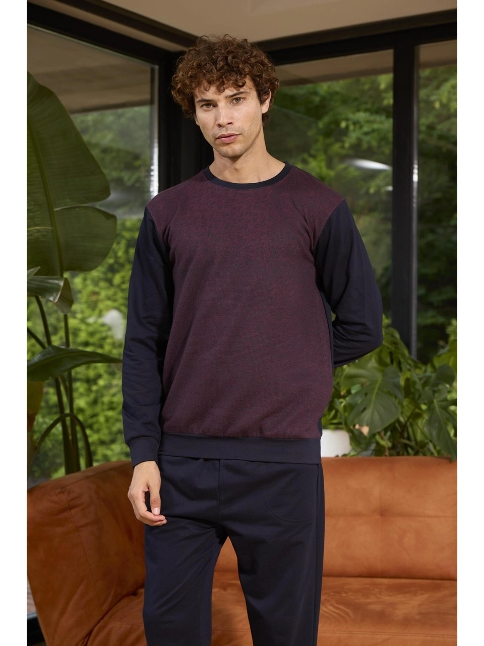 KLY 8050 ERKEK O YAKA PİJAMA TAKIMI-Bordo