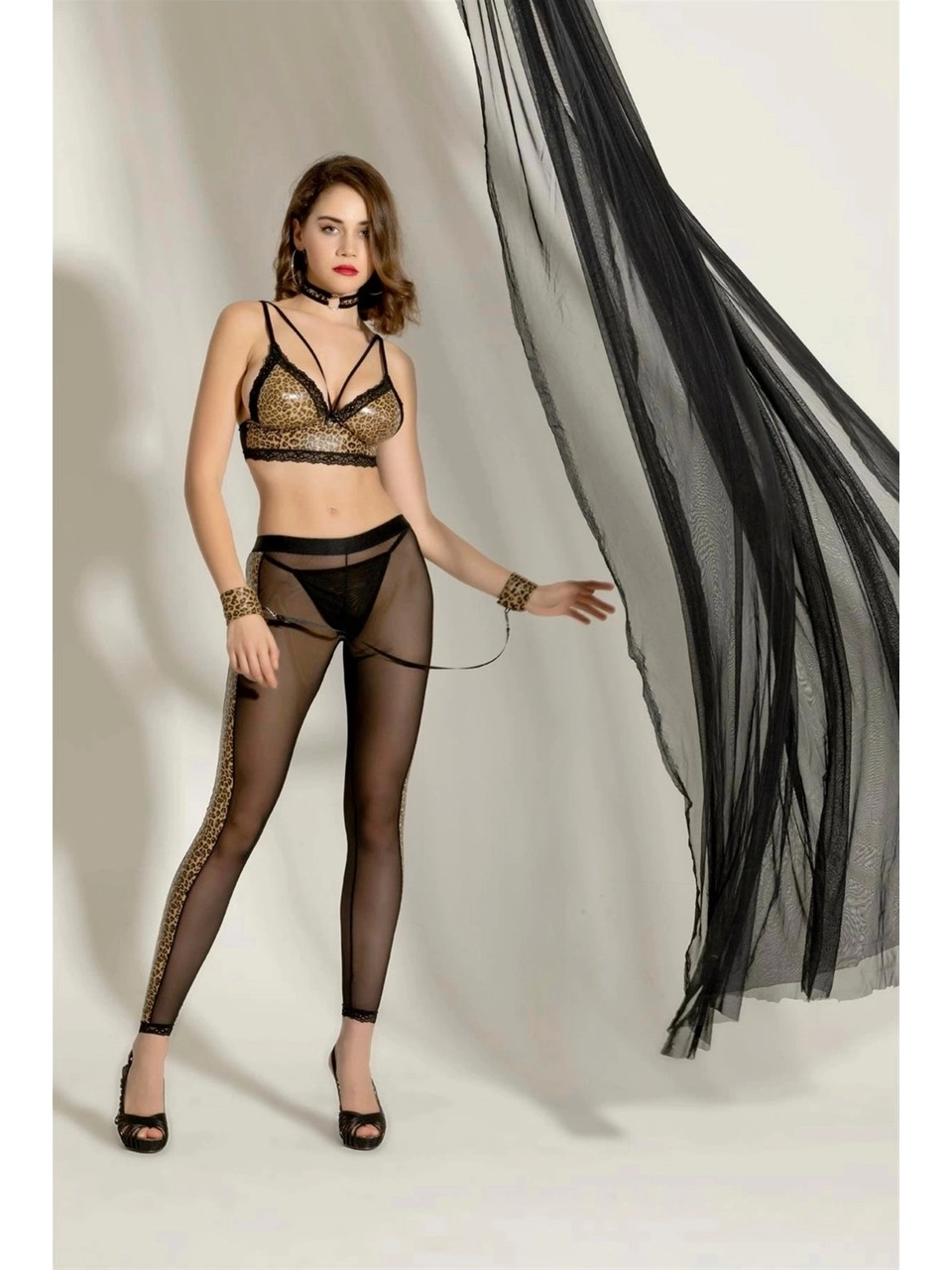GALLİPOLİ 6204 LEOPAR BÜSTİYER BOYUNLUK KELEPÇE PANTALON TAKIMI