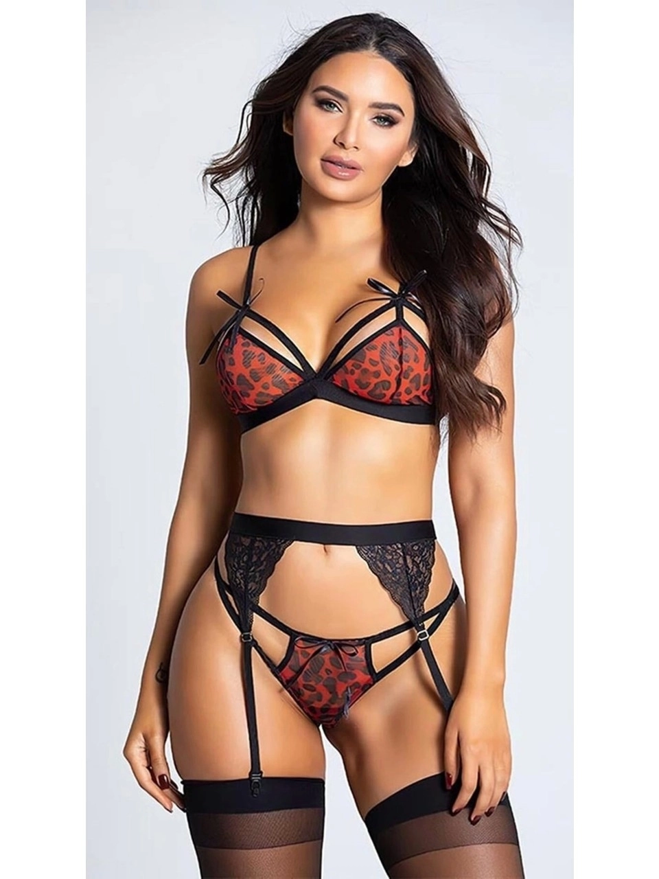 For Dreams 8356 Leopar Desenli Jartiyer Takımı