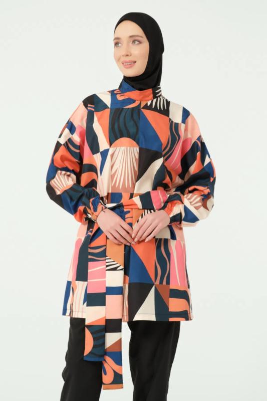 Desenli Oversize Tesettür Mayo
