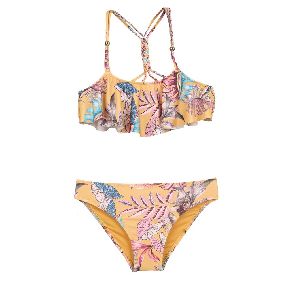 Volanlı Aksesuarlı Çocuk Bikini-Yaprak