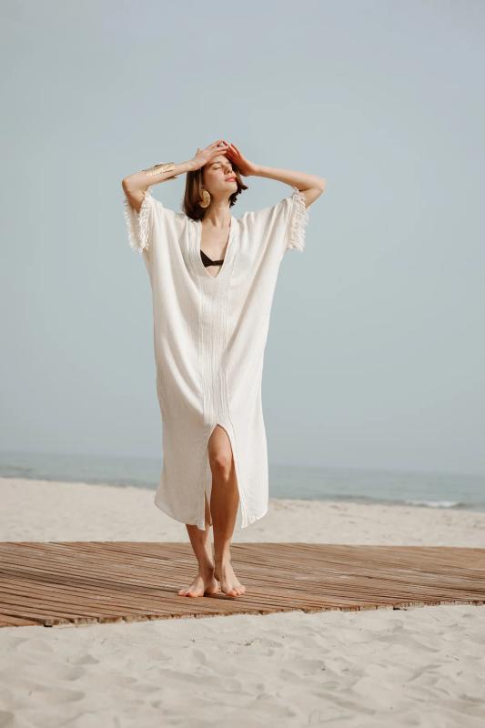 İki Kız Crinkle Keten Kaftan