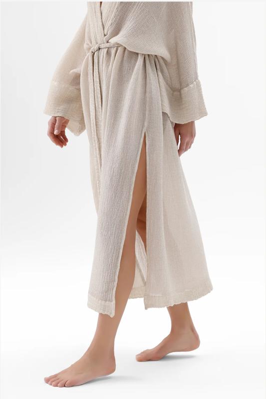 İki Kız Crinkle Bambu Vizon Kimono