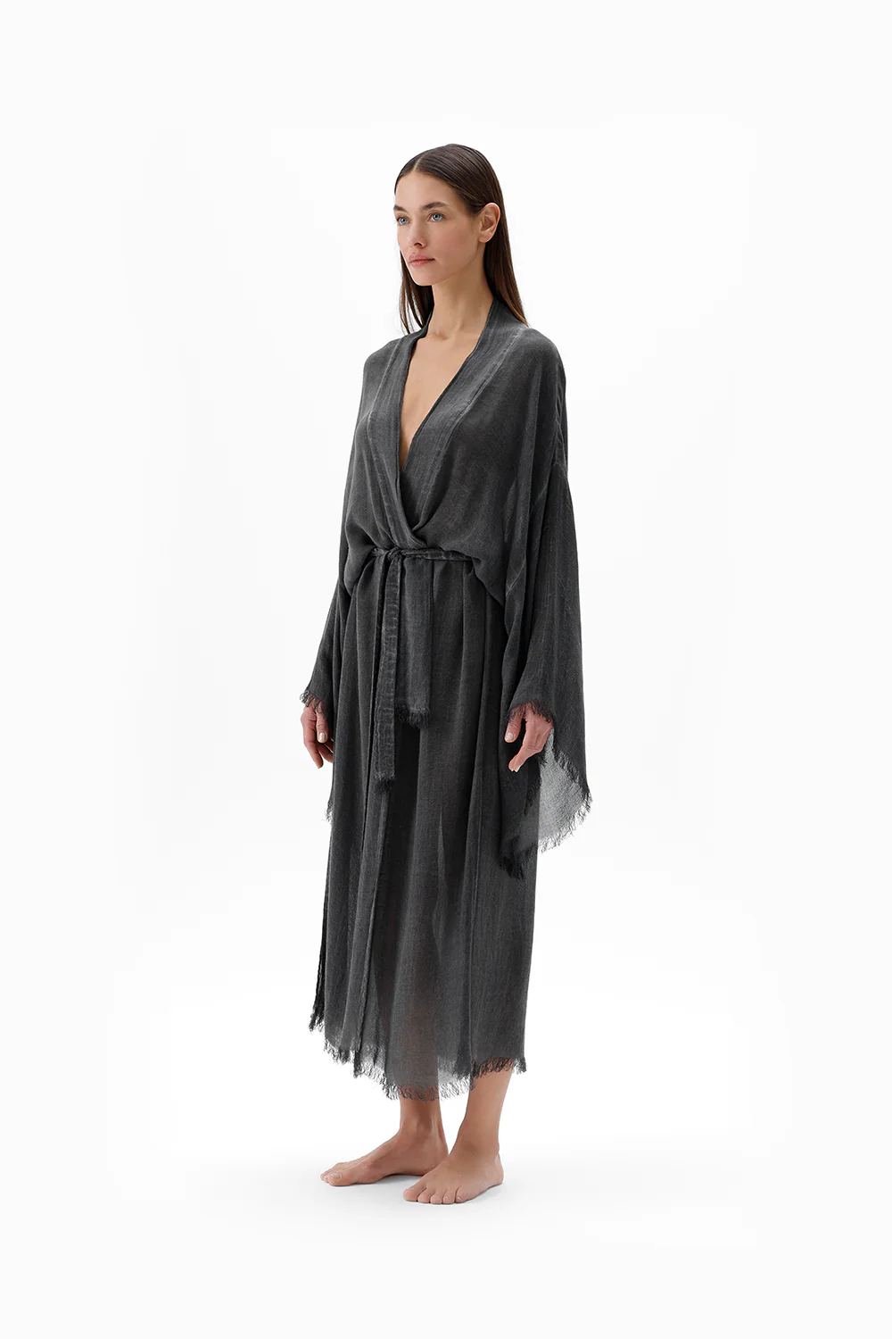 İkikız 3241-2KZ Bambu Gri Uzun Kimono