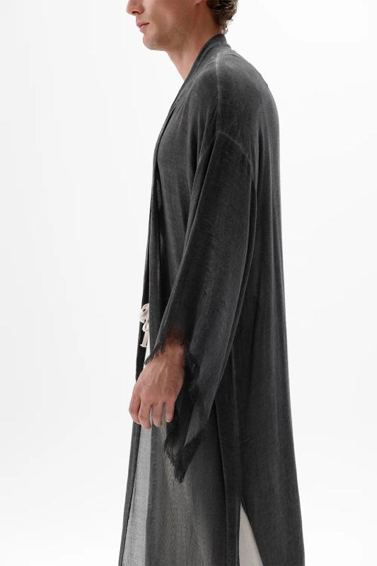 İkikız 3241-2KZ Bambu Gri Uzun Kimono