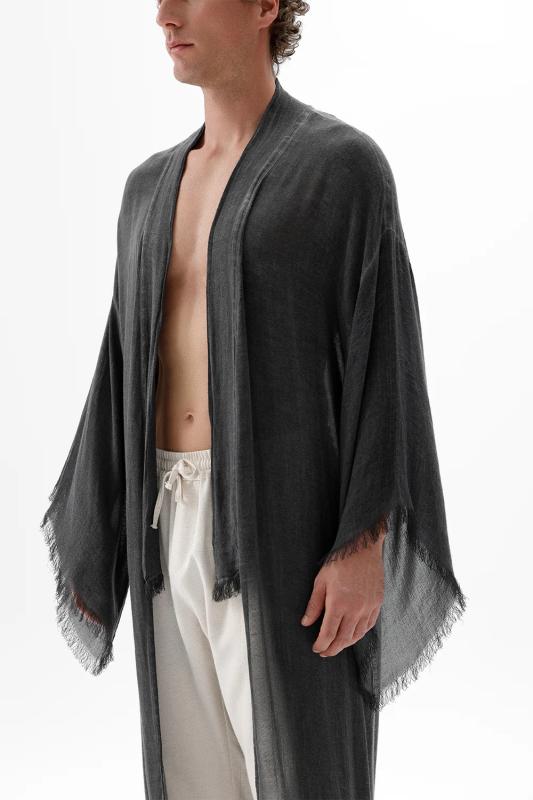 İkikız 3241-2KZ Bambu Gri Uzun Kimono
