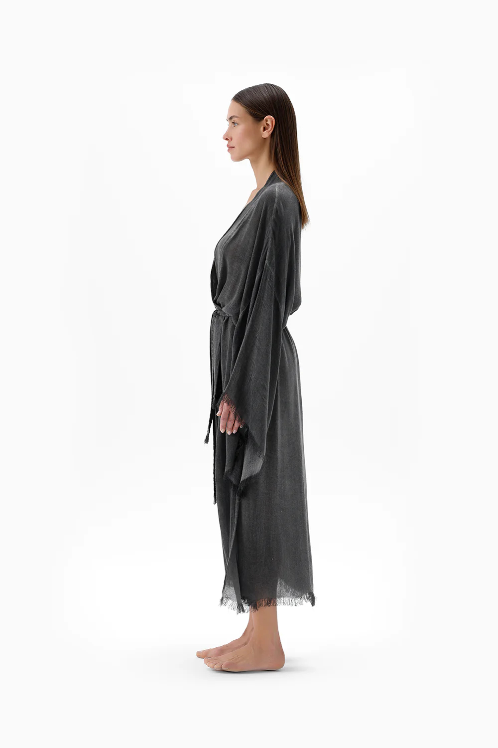 İkikız 3241-2KZ Bambu Gri Uzun Kimono
