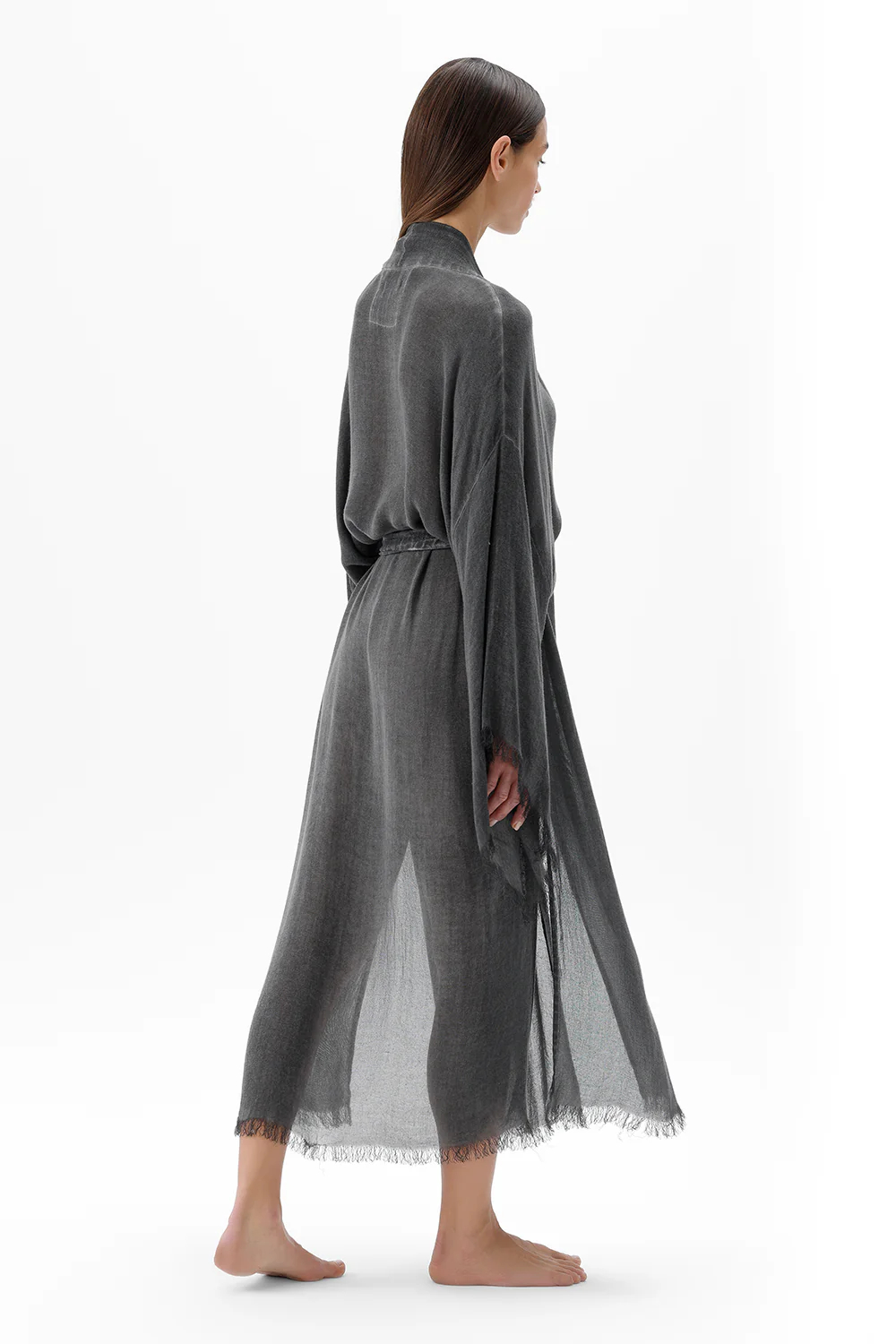 İkikız 3241-2KZ Bambu Gri Uzun Kimono