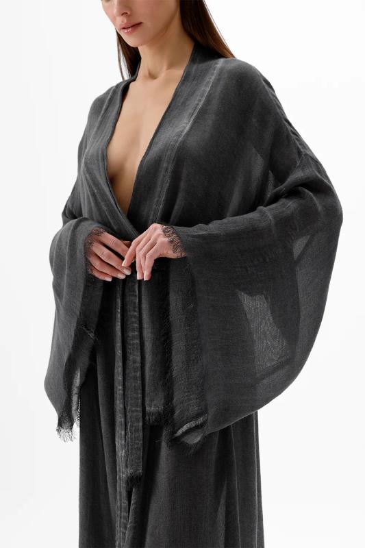 İkikız 3241-2KZ Bambu Gri Uzun Kimono