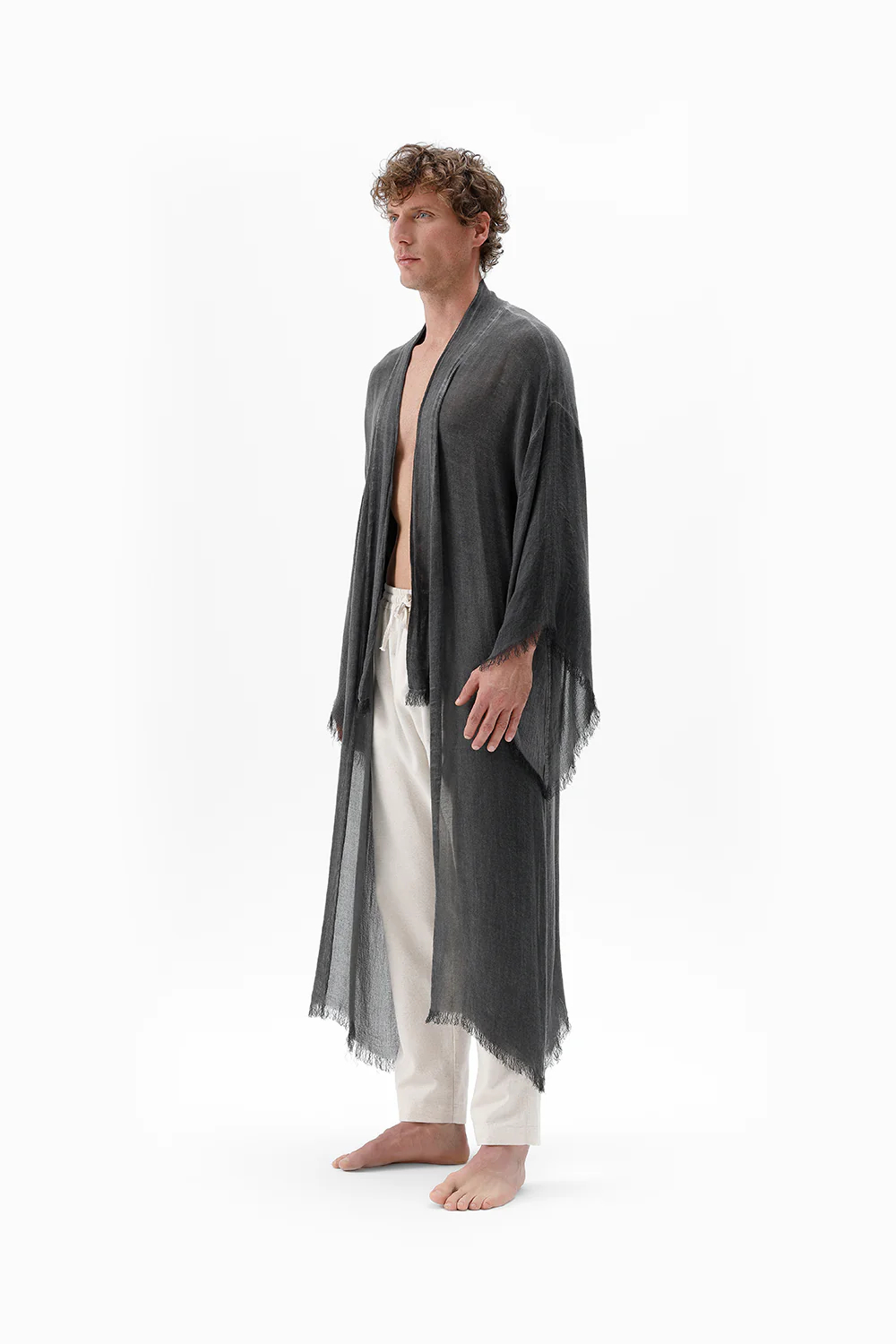 İkikız 3241-2KZ Bambu Gri Uzun Kimono