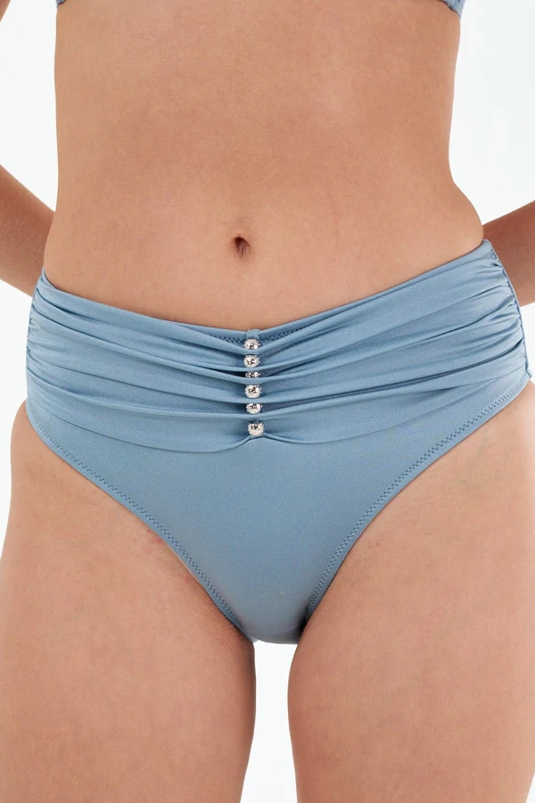 B21190 Straplez Boş Kap Boncuklu Bikini Takım-Mavi