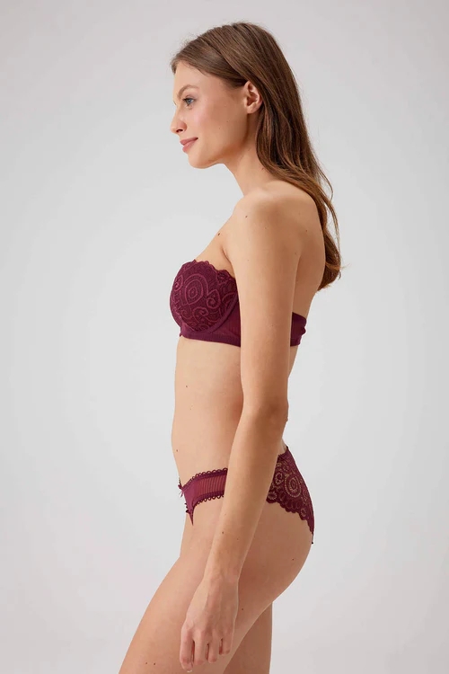 Pierre Cardin 4741  Verona Soft Push Up Straplez Sütyen Takım-Mürdüm