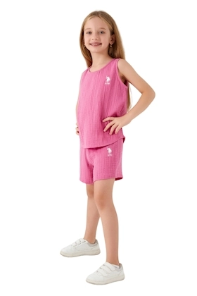 US POLO KIZ ÇOCUK GARSON ŞORTLU PİJAMA TAKIMI-Pembe