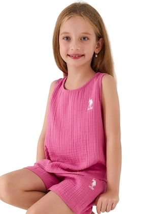 US POLO KIZ ÇOCUK GARSON ŞORTLU PİJAMA TAKIMI-Pembe