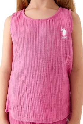 US POLO KIZ ÇOCUK GARSON ŞORTLU PİJAMA TAKIMI-Pembe