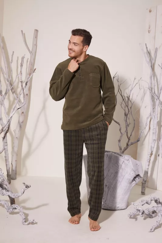 Kly Midi Yaka Polar  Pijama Takımı 7307-Haki