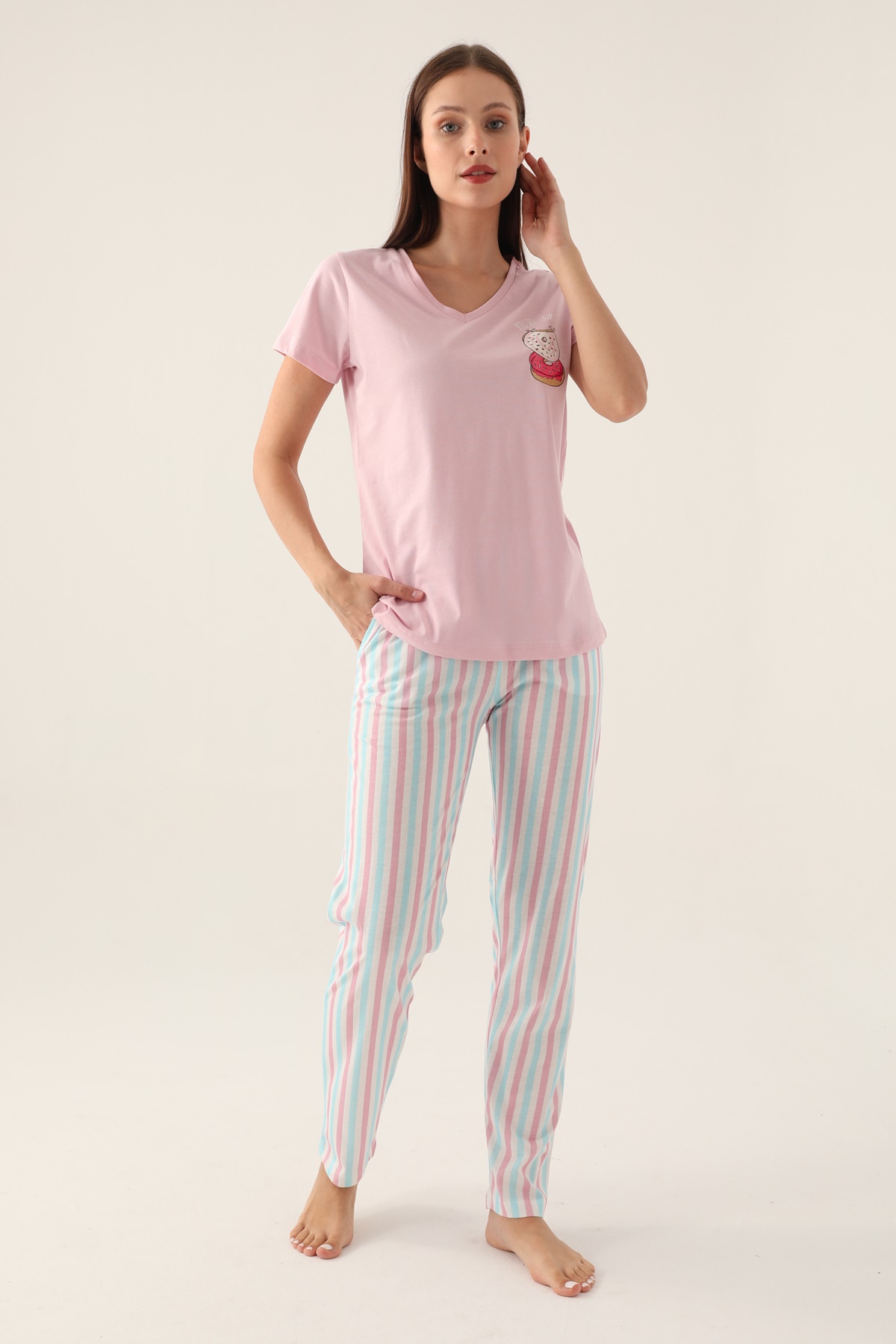 Arnetta 2888 Pamuklu Kısa Kollu Kadın Pijama Takımı-Pembe