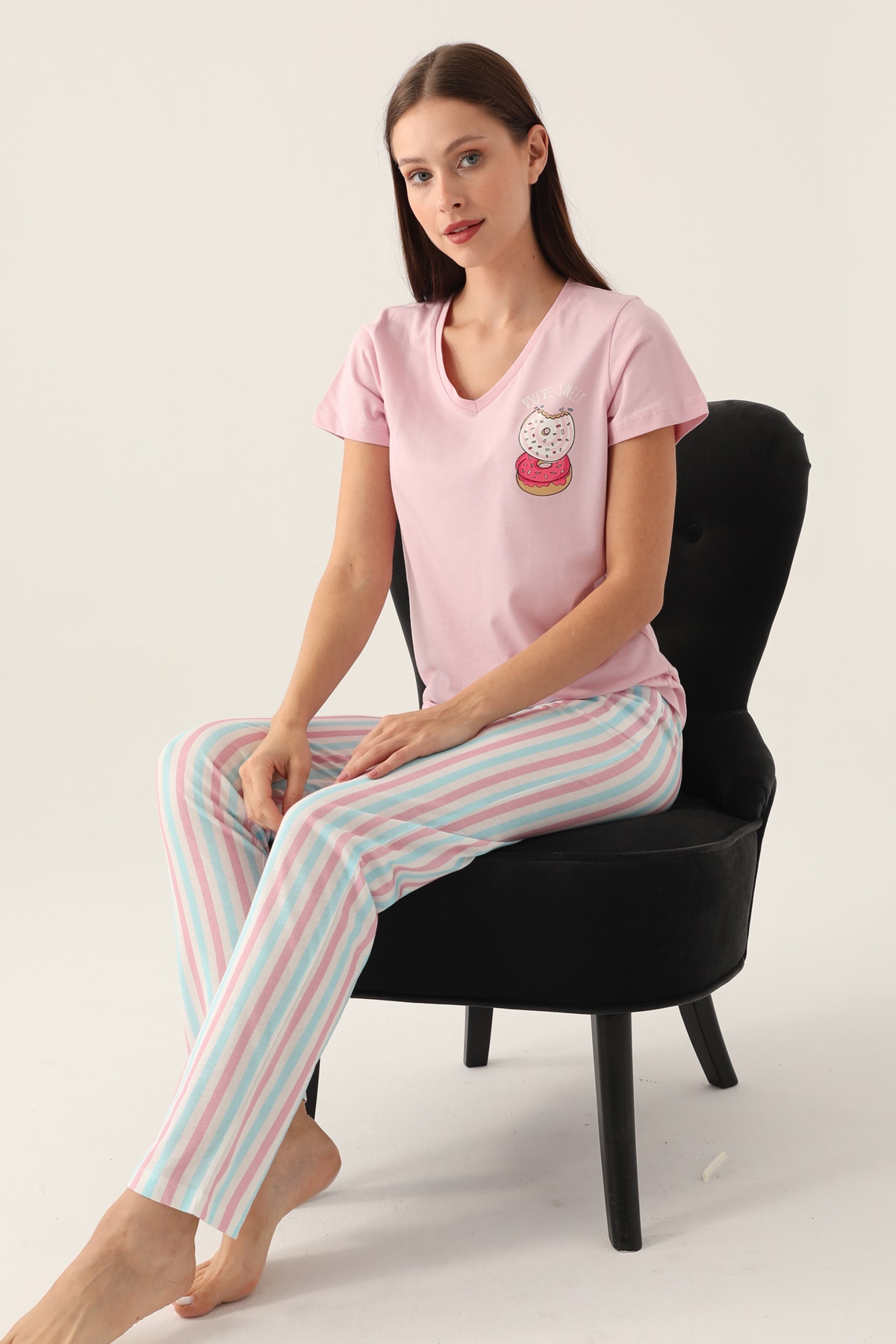 Arnetta 2888 Pamuklu Kısa Kollu Kadın Pijama Takımı-Pembe
