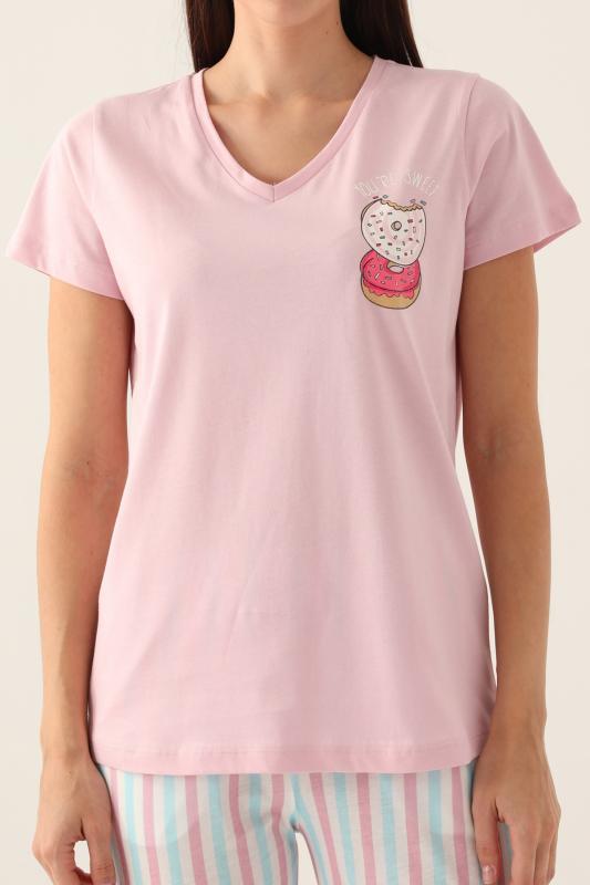 Arnetta 2888 Pamuklu Kısa Kollu Kadın Pijama Takımı-Pembe