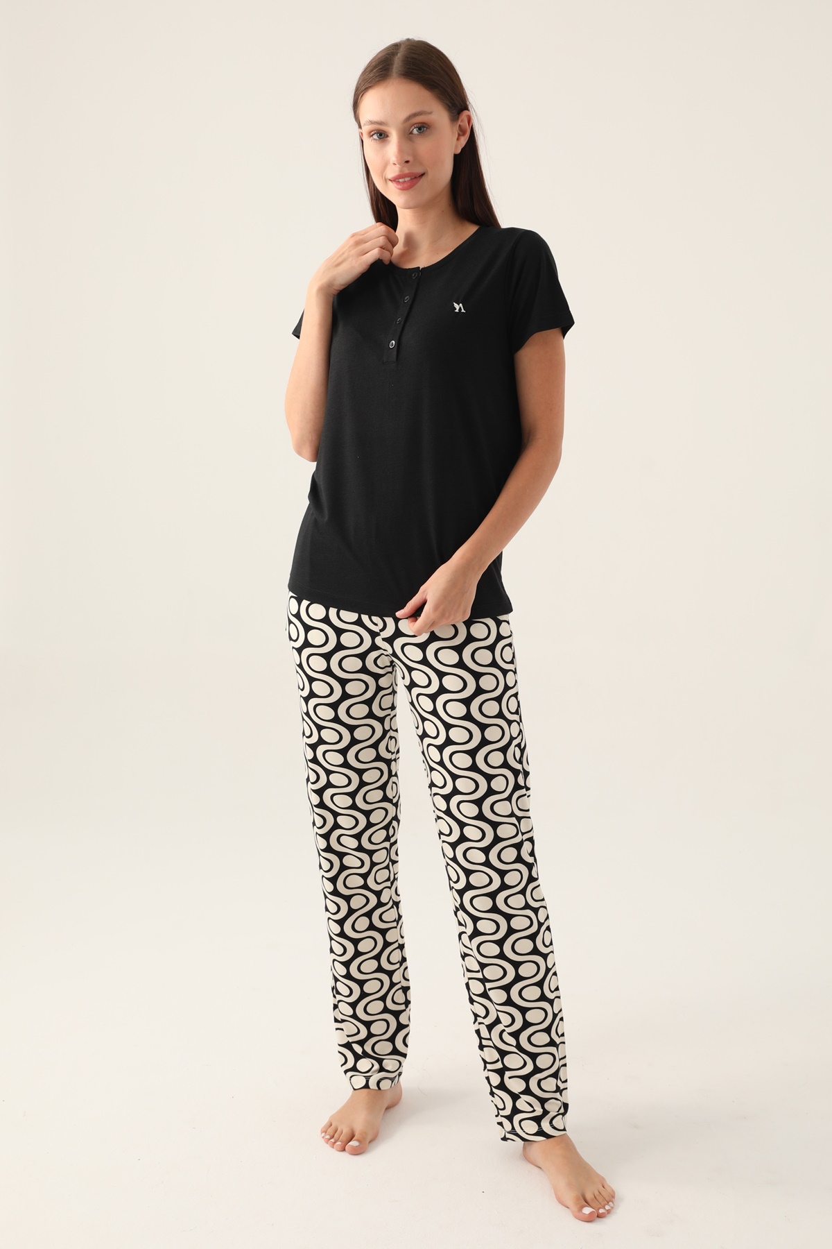 Arnetta 2895 Kısa Kollu Kadın Pijama Takımı-Si̇yah