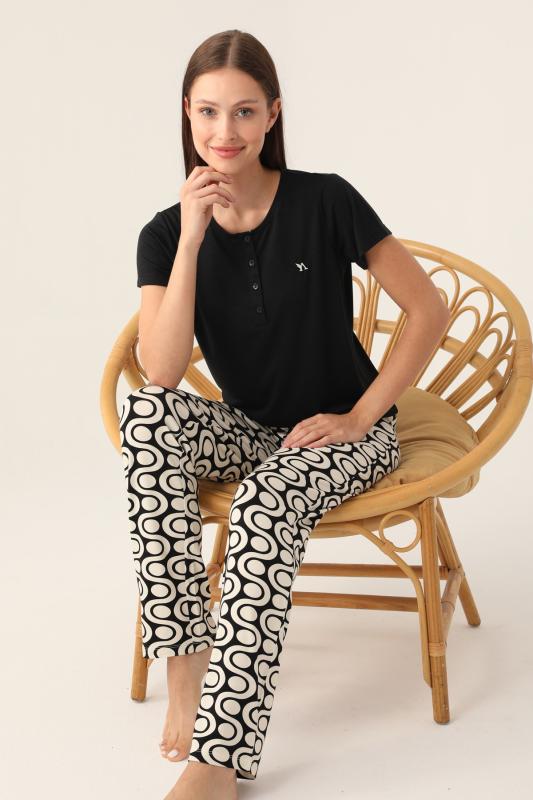 Arnetta 2895 Kısa Kollu Kadın Pijama Takımı-Si̇yah