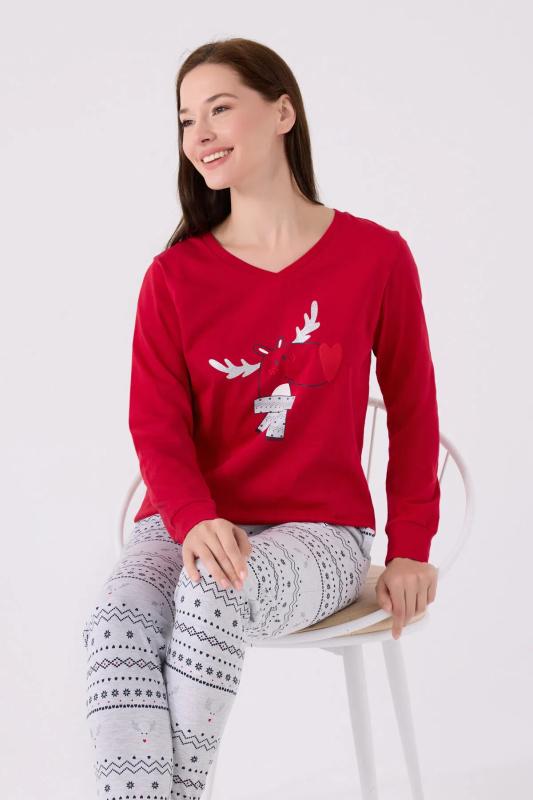 Arnetta 3052 Pamuklu Anne Kız Uzun Kollu Kadın Pijama Takımı