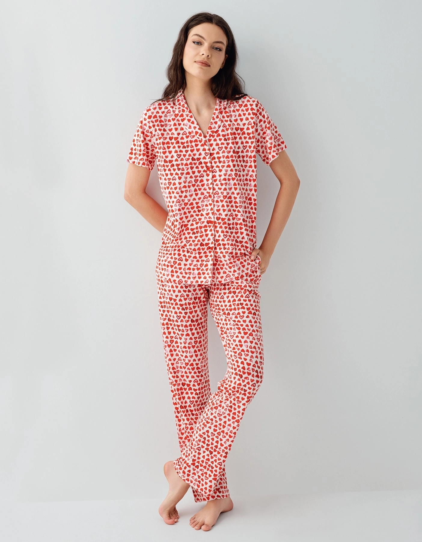 Arnetta 3583 Kadın Kısa Kol Gömlek Yaka Pijama Takımı