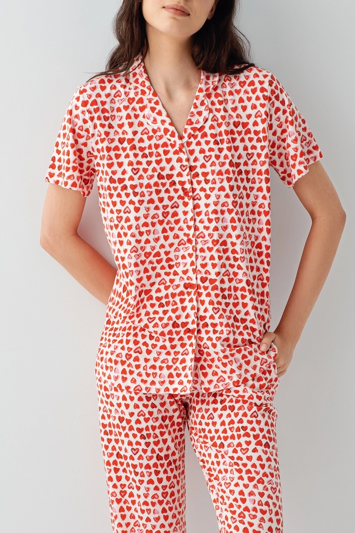 Arnetta 3583 Kadın Kısa Kol Gömlek Yaka Pijama Takımı