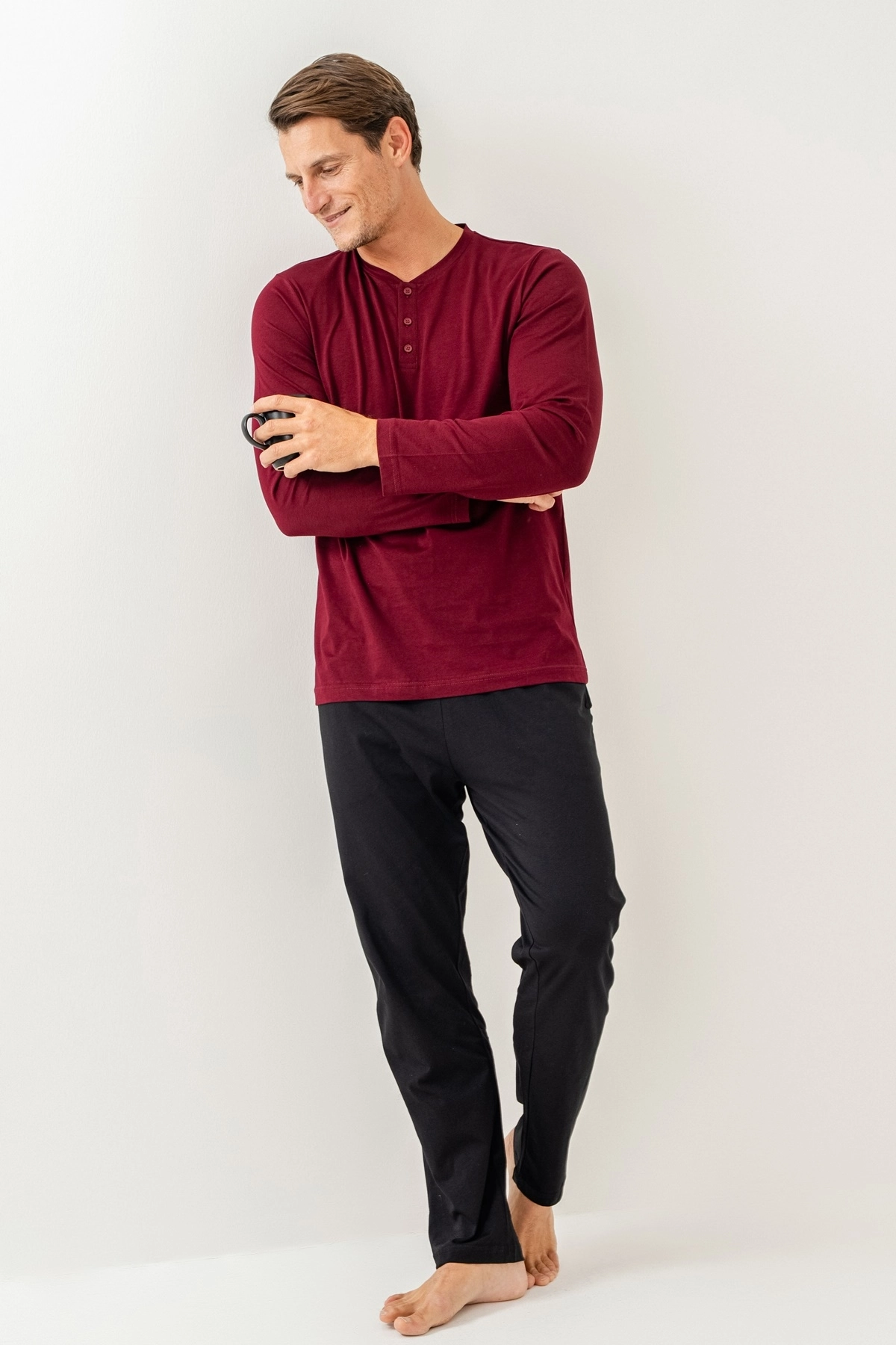 Arnetta 3694 Erkek Uzun Kol Pijama Takımı-Bordo
