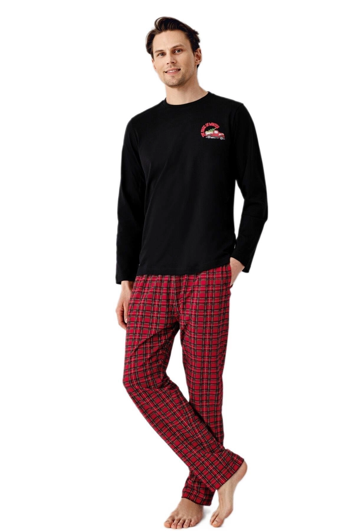 Arnetta Erkek Siyah Uzun Kol Pijama Takım 3515-S
