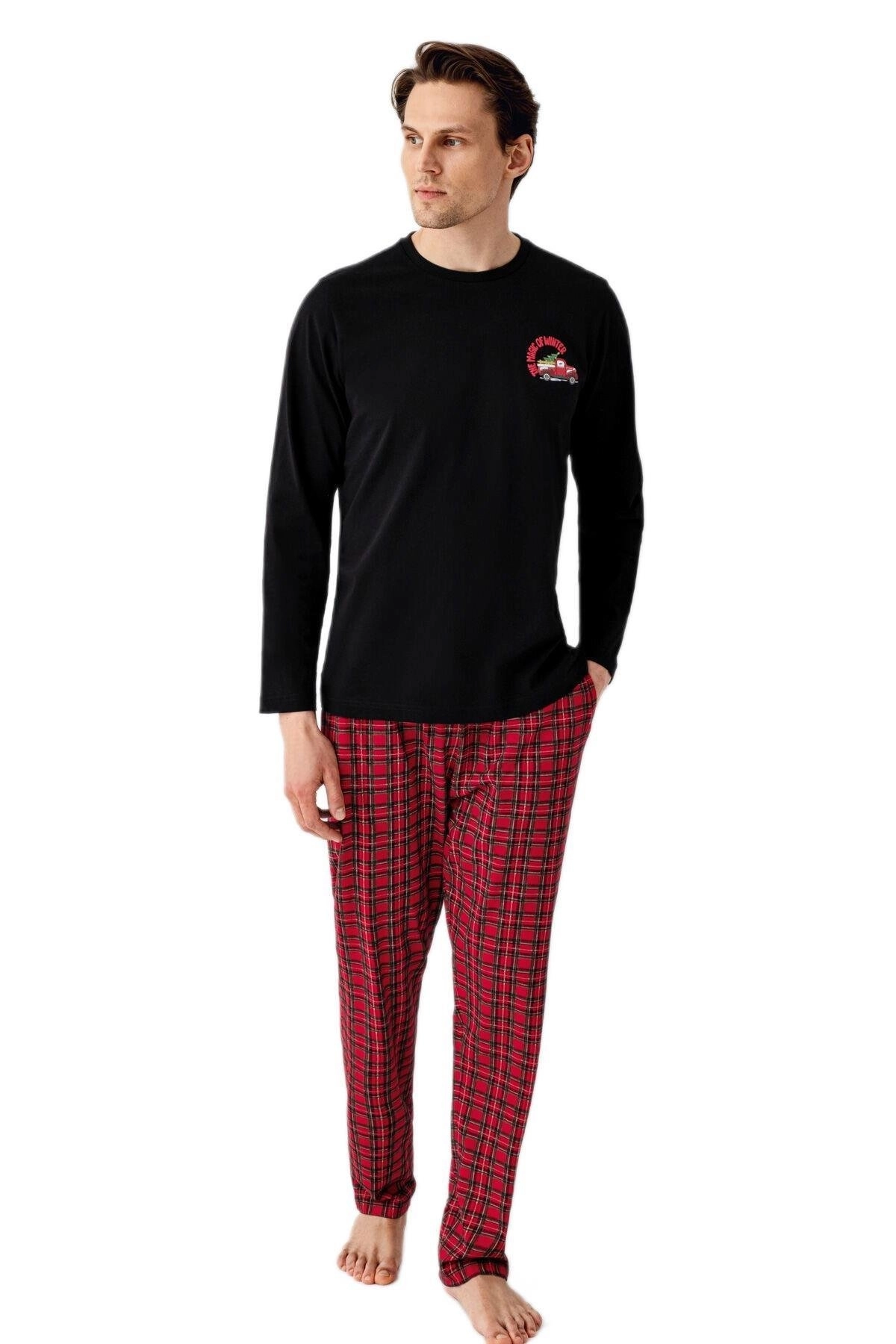 Arnetta Erkek Siyah Uzun Kol Pijama Takım 3515-S