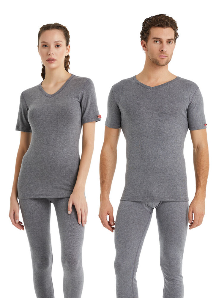 Blackspade Termal Aktif Unisex V Yaka T-Shirt Kısa Slv.-Gri