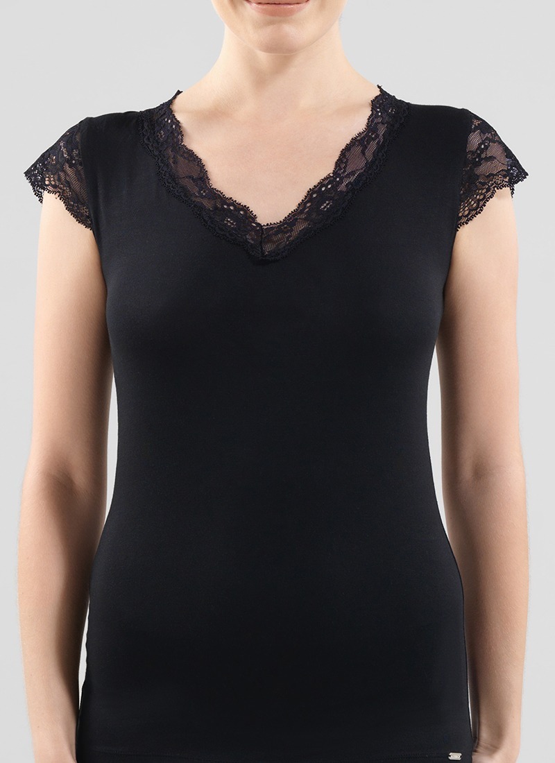 Blackspade Comfort Klasik Dantel T-Shirt-Si̇yah
