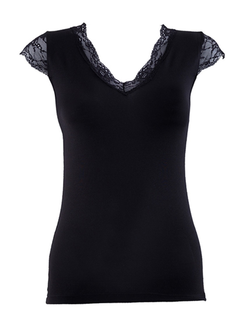 Blackspade Comfort Klasik Dantel T-Shirt-Si̇yah
