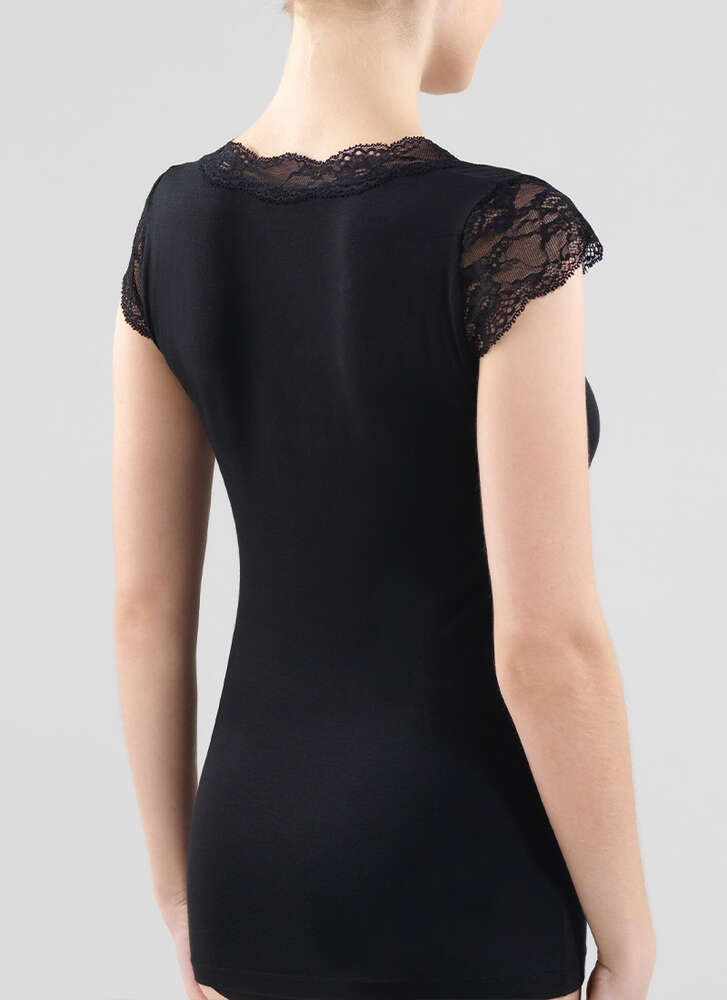 Blackspade Comfort Klasik Dantel T-Shirt-Si̇yah