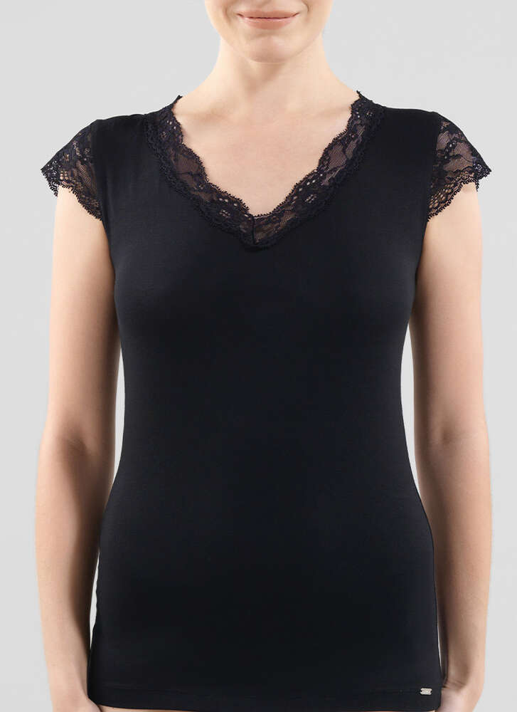 Blackspade Comfort Klasik Dantel T-Shirt-Si̇yah
