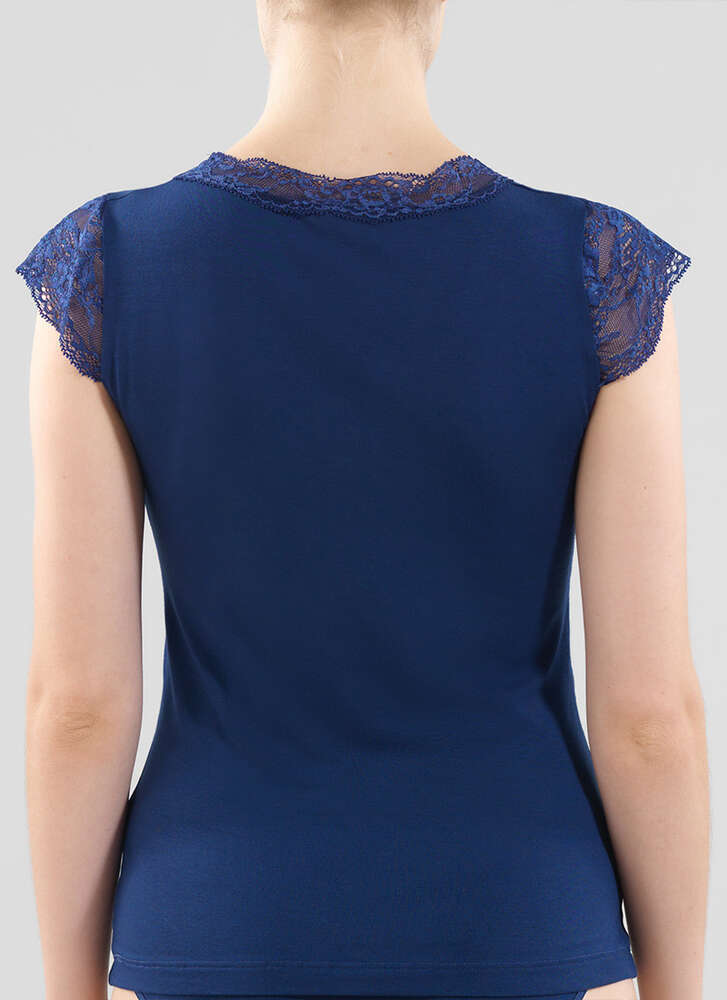 Blackspade Comfort Klasik Dantel T-Shirt-Laci̇vert